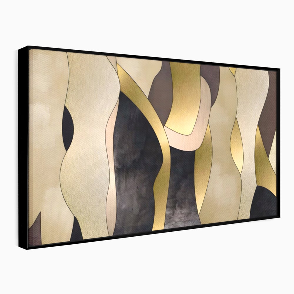 Tablou canvas cu tablou canvas cu forme abstracte aurii, in rama de aluminiu negru